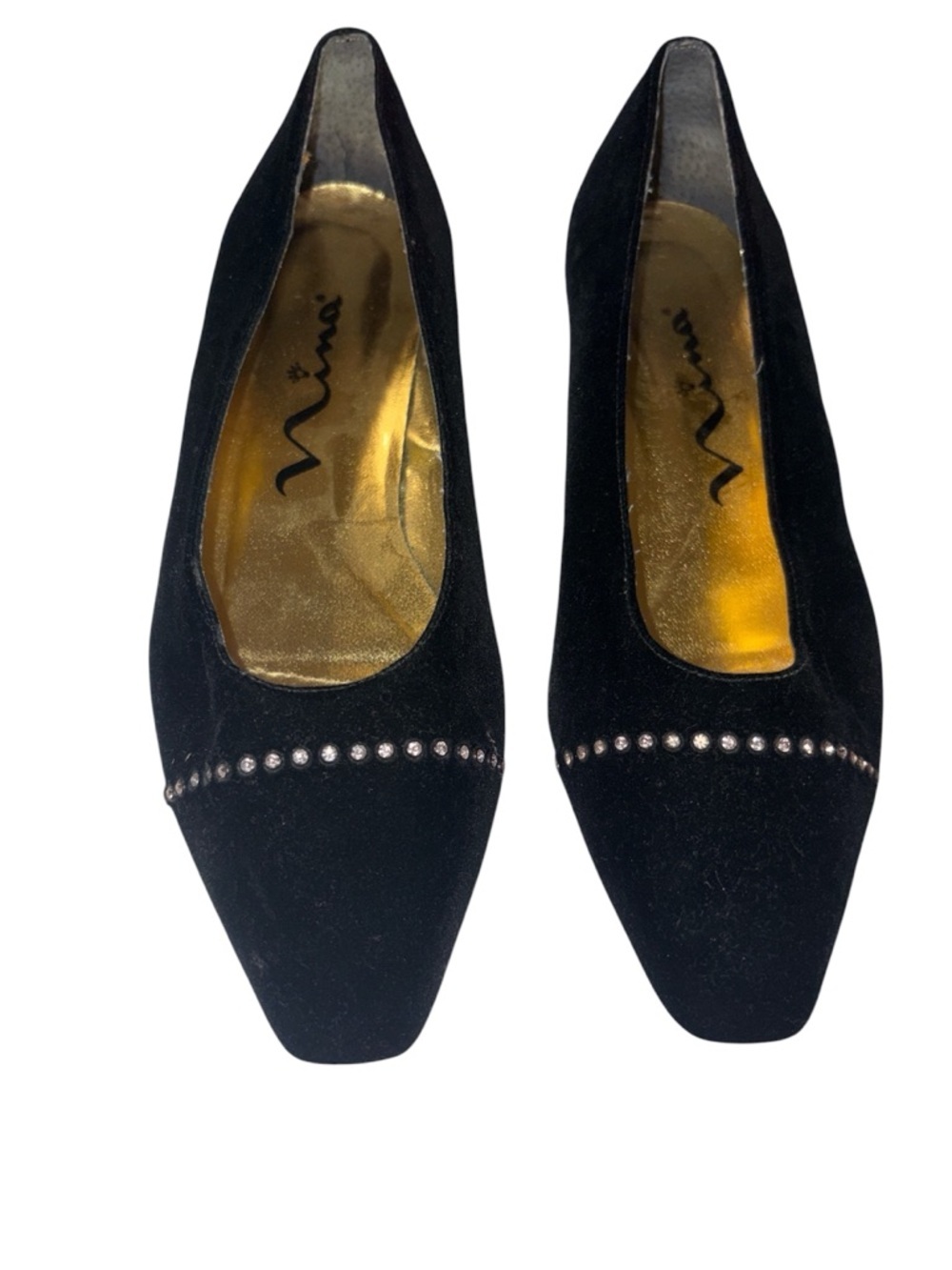 Nina Black Suede Pointed Flats with Crystal Band